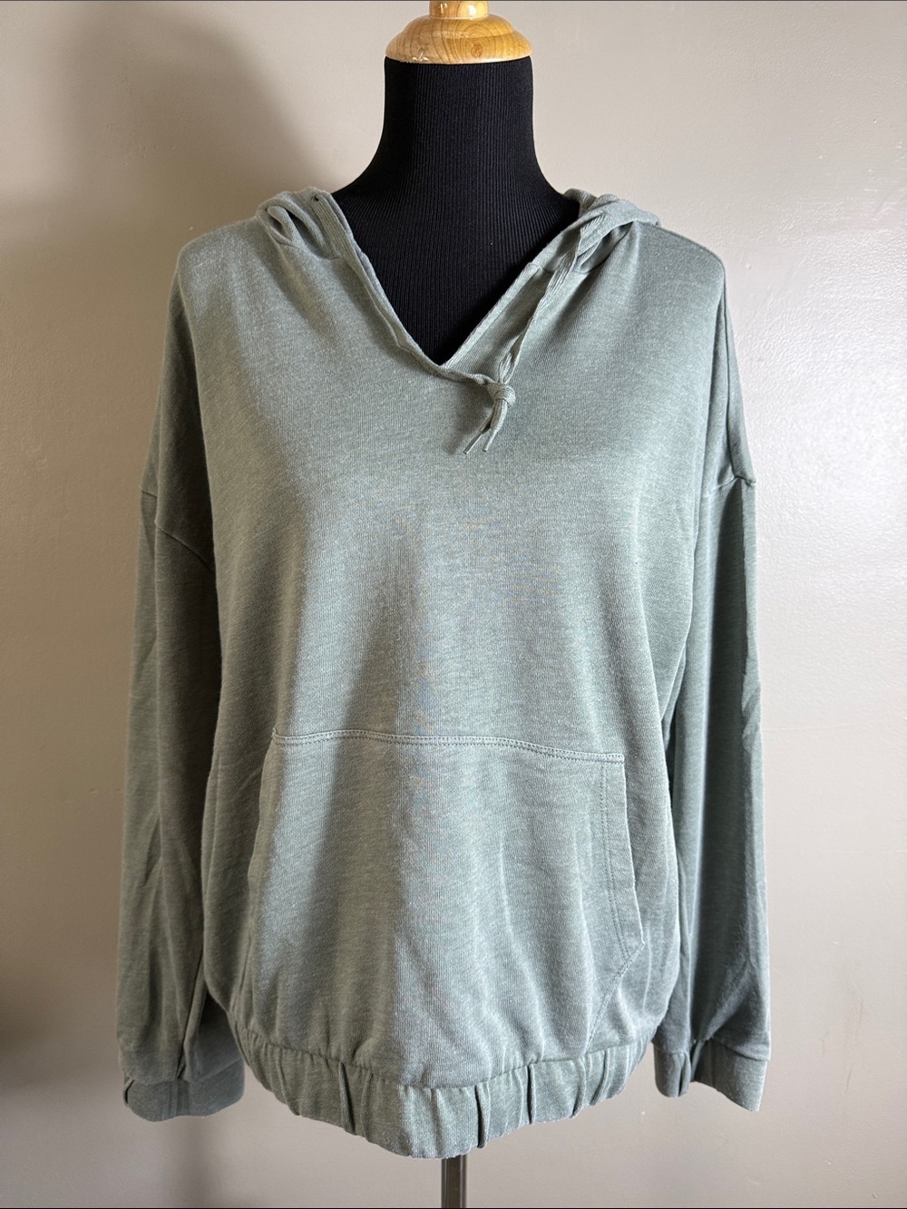 RBX Heather Washed Sage Hooded Women's Lightweight Sweatshirt Waistband  L NWOT